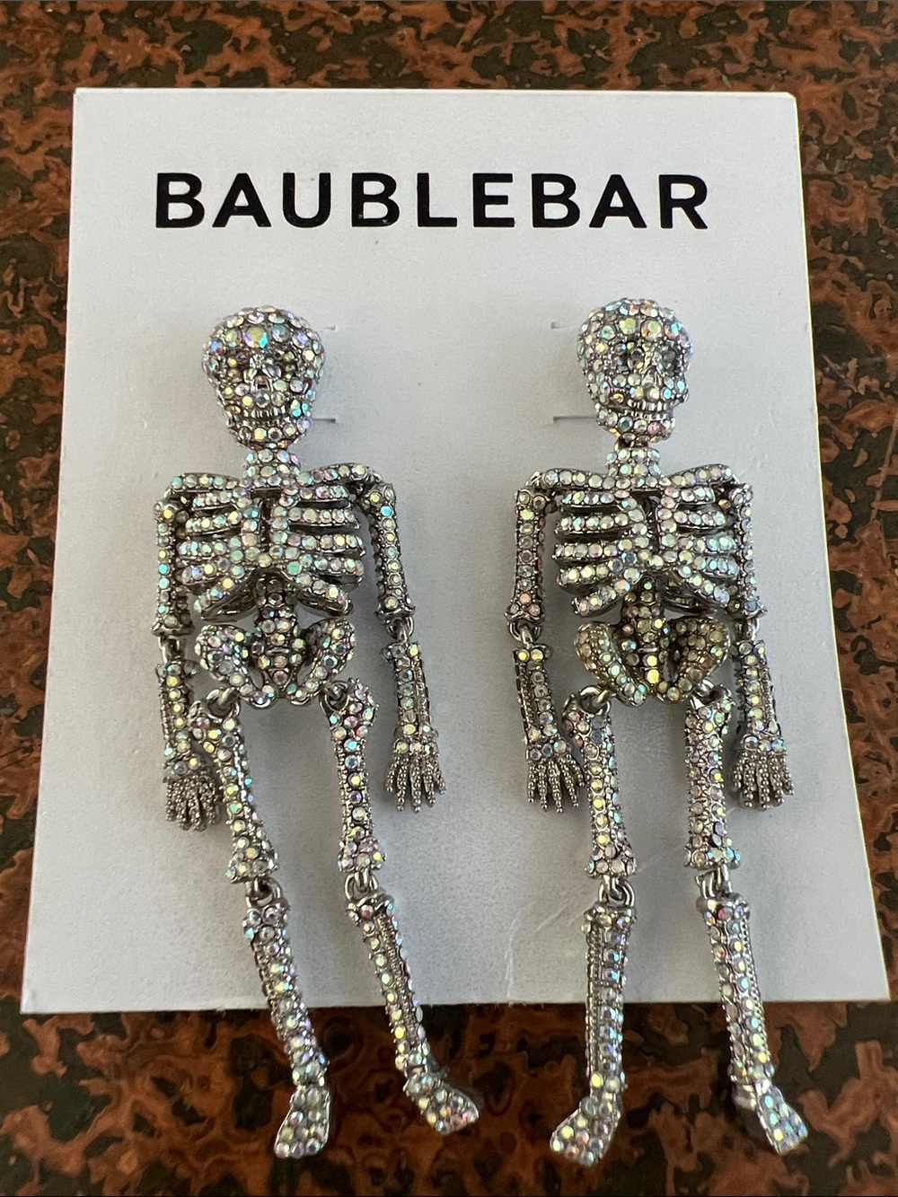 BaubleBar Silver Pavé Skeleton Drop Earrings